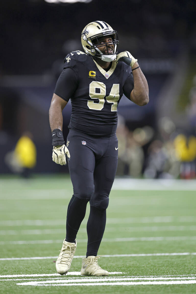 New Orleans Saints defensive end Cameron Jordan (94) reacts to a play during an NFL football ga ...