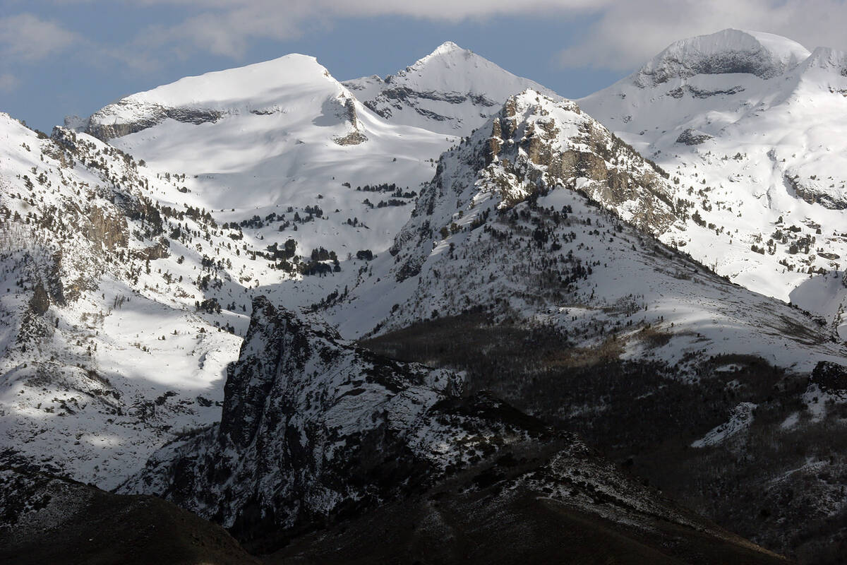 The Ruby Mountains are seen from Spring Creek, Nevada, showing Ruby Dome on the right, on April ...