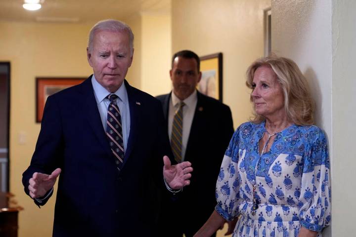 President Joe Biden arrives with first lady Jill Biden to speak about the death of former Presi ...