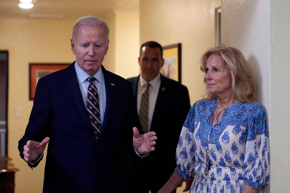 President Joe Biden arrives with first lady Jill Biden to speak about the death of former Presi ...