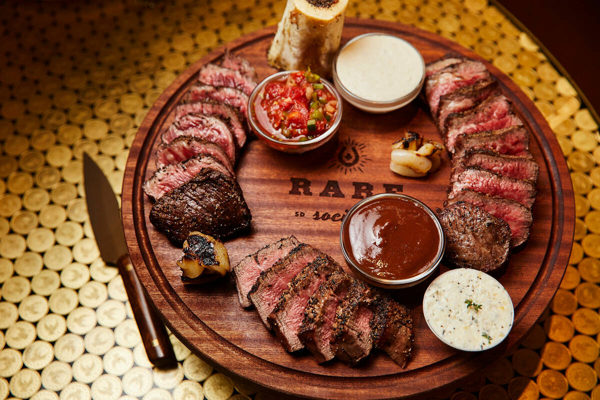 A steak board from Rare Society steakhouse, which is planned to open in 2025 in the UnCommons d ...