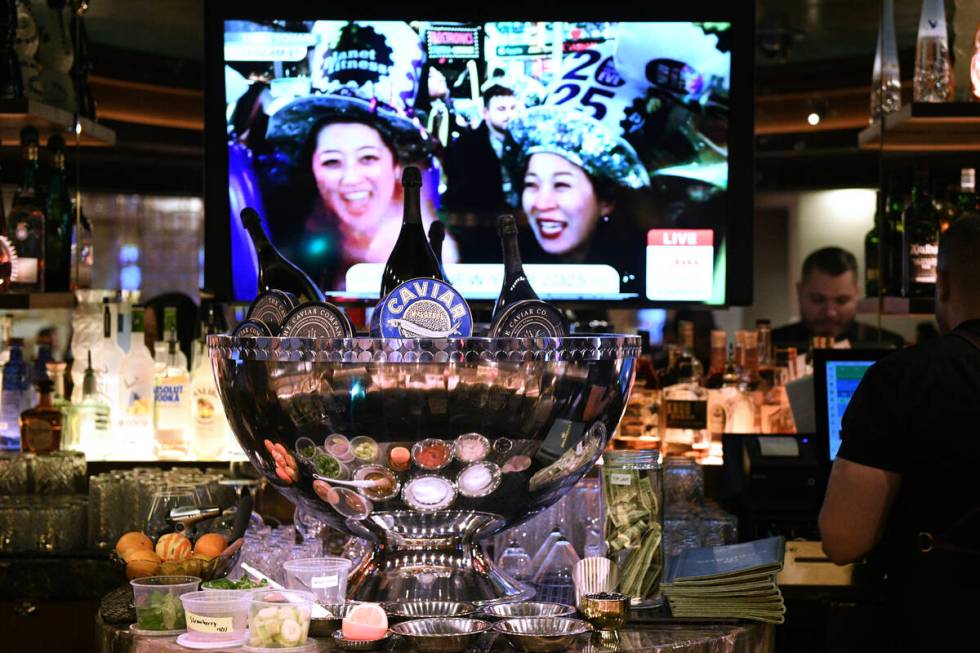 A caviar display is seen in the bar at Caspian’s at Caesars Palace Tuesday, December 31, ...