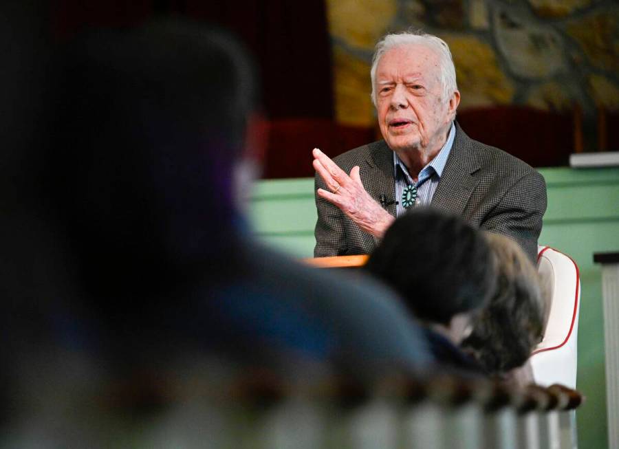 Former President Jimmy Carter teaches Sunday school at Maranatha Baptist Church, in Plains, Ga. ...