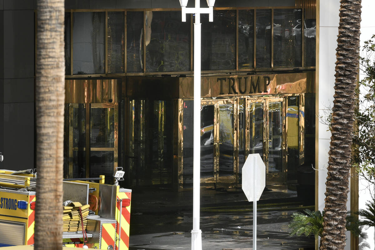 The valet area outside Trump International Hotel in Las Vegas is seen after the fire and explos ...