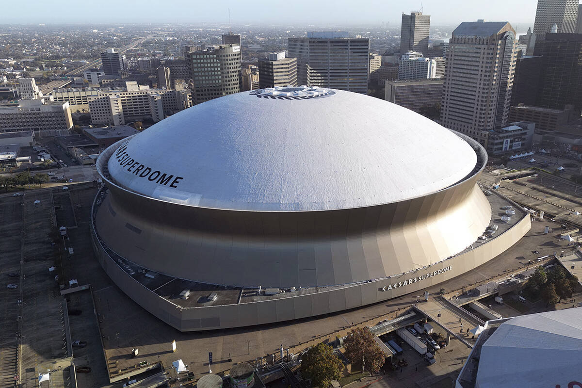 An aerial overall exterior general view of Caesars Superdome, Sunday, Dec. 15, 2024, in New Orl ...