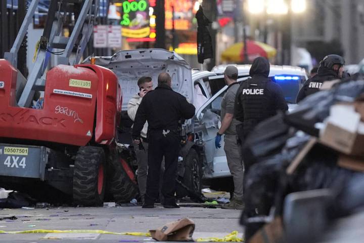 Emergency services attend the scene on Bourbon Street after a vehicle drove into a crowd on New ...