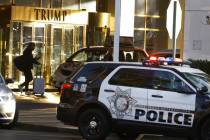 A guest is seen at the valet area outside Trump International Hotel in Las Vegas Thursday, Jan. ...