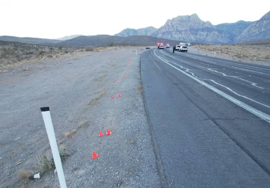 The crash investigation scene were a North Las Vegas motorcyclist died Thursday, Jan. 2, 2025, ...