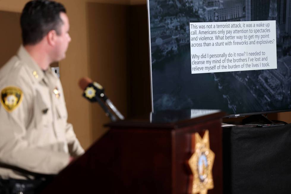 Assistant Sheriff Dori Koren shows writings by Matthew Livelsberger, who died in a Tesla Cybert ...