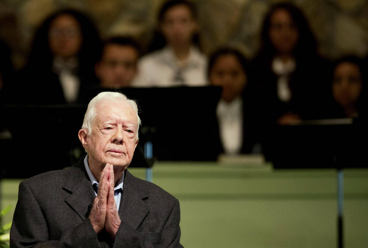 FILE - Former President Jimmy Carter teaches Sunday school class at Maranatha Baptist Church in ...