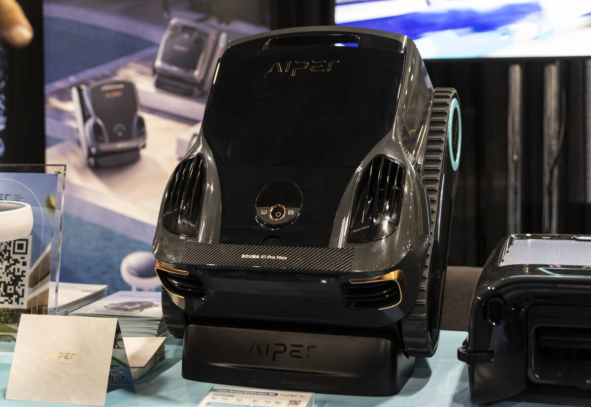 The Aiper Scuba X1 Pro Max robotic pool cleaner is seen during CES Unveiled on the first media ...