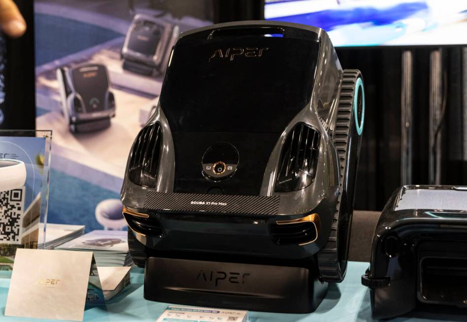 The Aiper Scuba X1 Pro Max robotic pool cleaner is seen during CES Unveiled on the first media ...