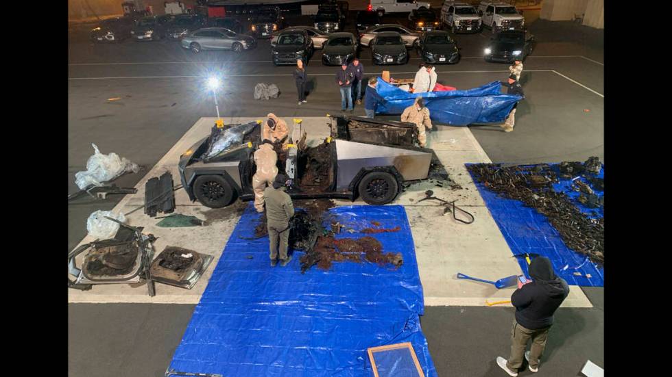 This undated photo, provided by the Las Vegas Police Department shows the Tesla Cybertruck invo ...