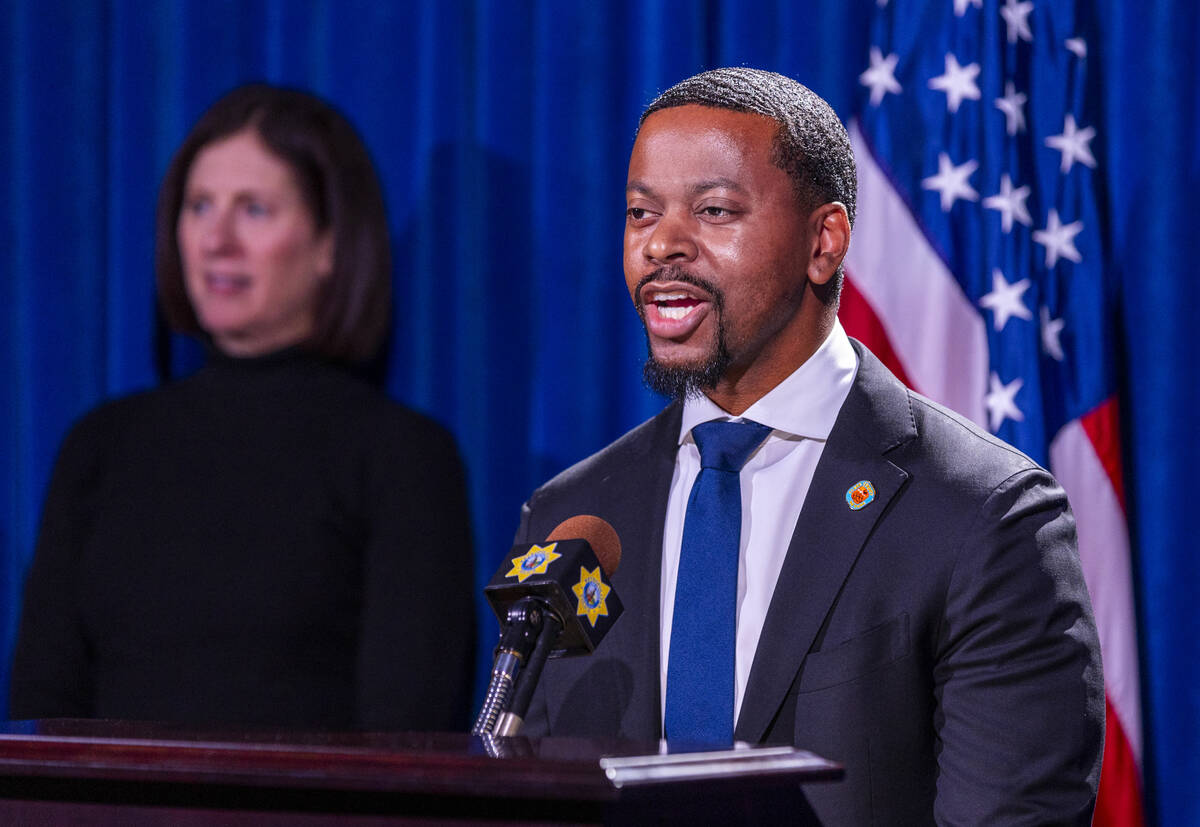 Clark County Commission Vice Chairman William McCurdy II speaks during a Las Vegas Grand Prix p ...