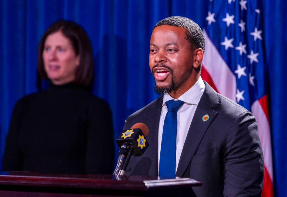 Clark County Commission Vice Chairman William McCurdy II speaks during a Las Vegas Grand Prix p ...