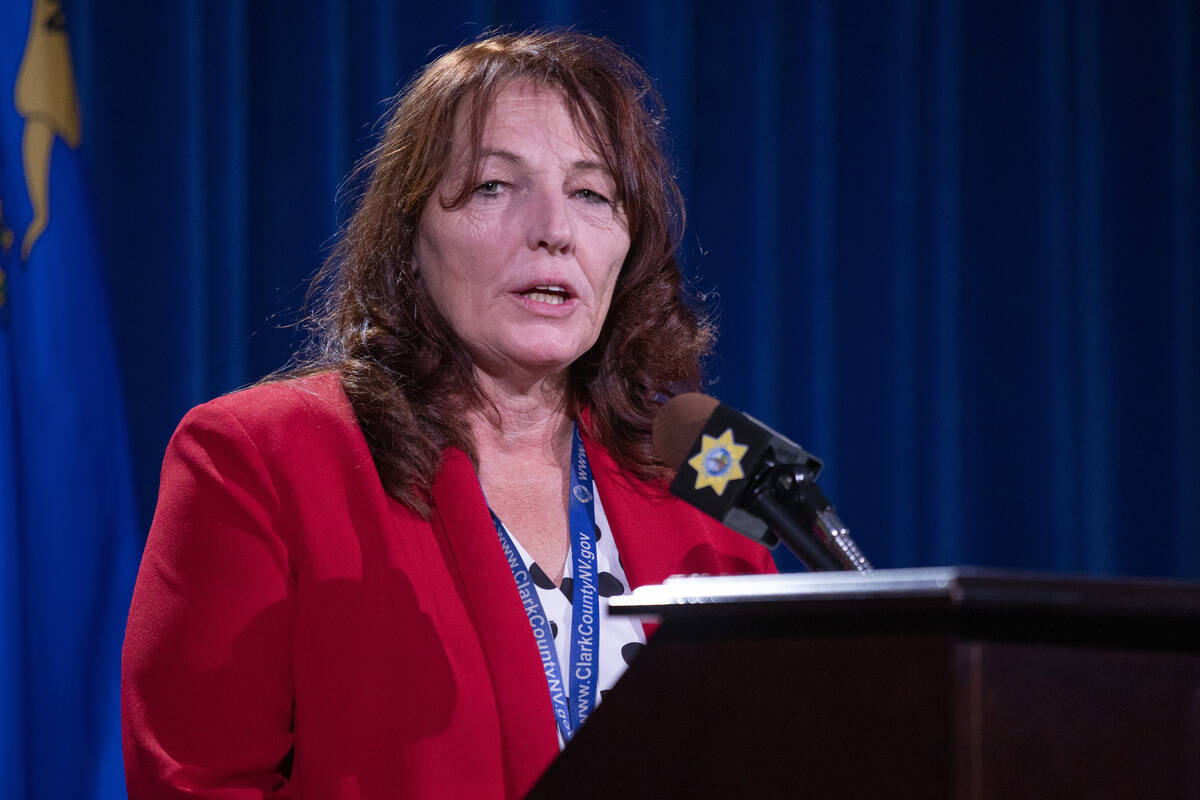 Clark County Commissioner Marilyn Kirkpatrick speaks during a media briefing at the Metropolita ...