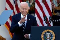 President Joe Biden after speaking in the Rose Garden of the White House in Washington, Thursda ...