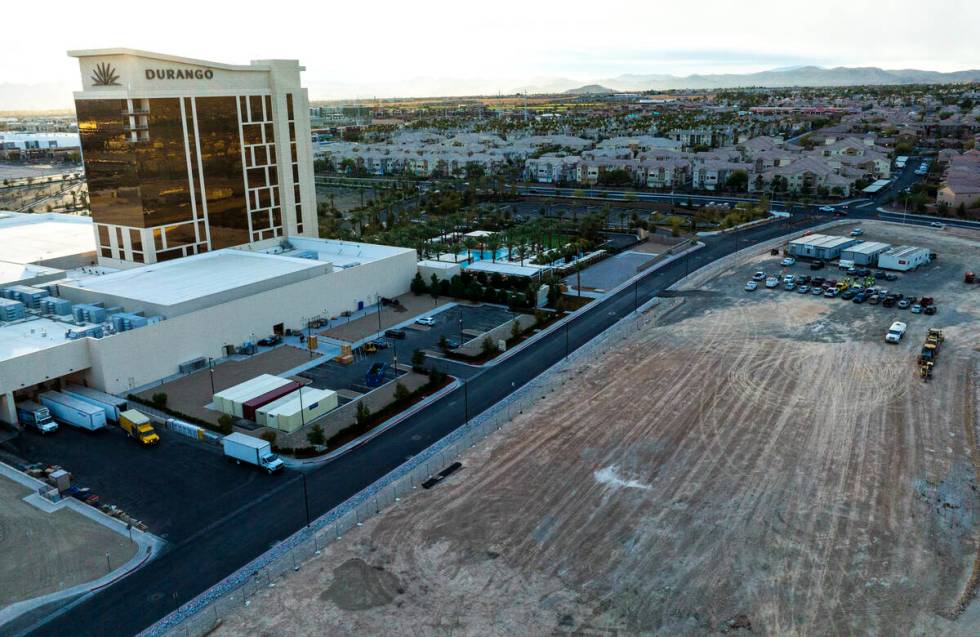 An aerial view of Durango hotel-casino with the vacant land to its west, on Tuesday, Jan 7, 202 ...