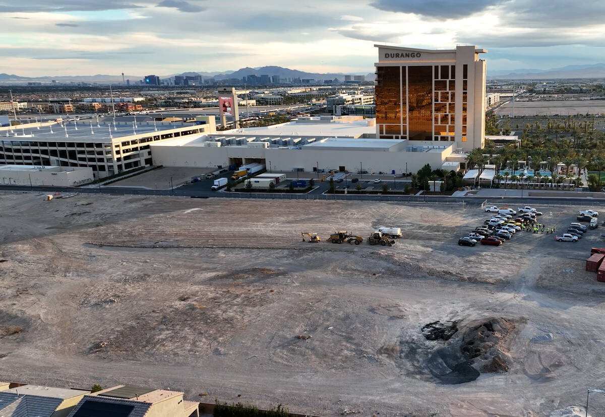 An aerial view of Durango hotel-casino with the vacant land to its west, on Tuesday, Jan 7, 202 ...