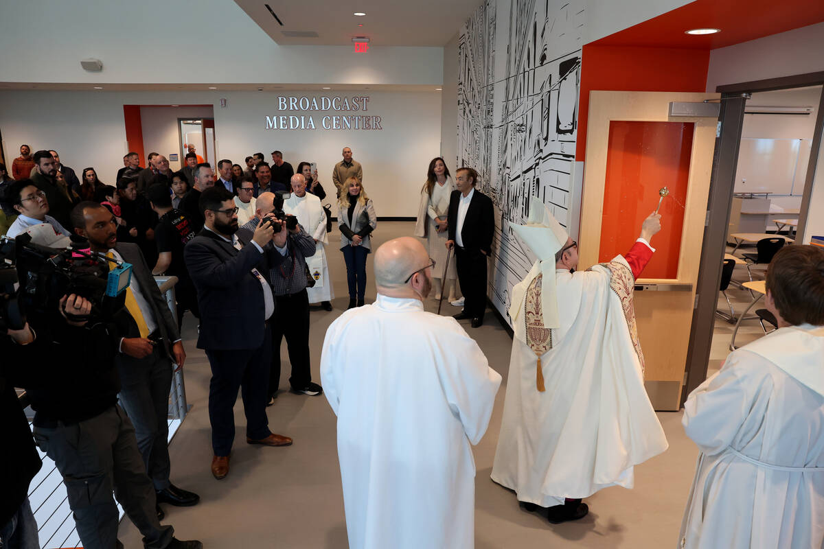 Bishop Greg Gordon, auxiliary bishop of the Archdiocese of Las Vegas, blesses the Center for Pr ...