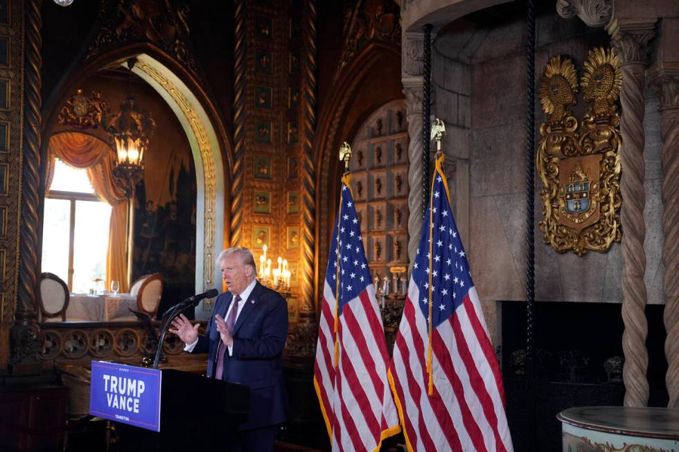 President-elect Donald Trump speaks during a news conference at Mar-a-Lago, Tuesday, Jan. 7, 20 ...