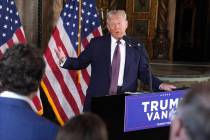 President-elect Donald Trump speaks during a news conference at Mar-a-Lago, Tuesday, Jan. 7, 20 ...