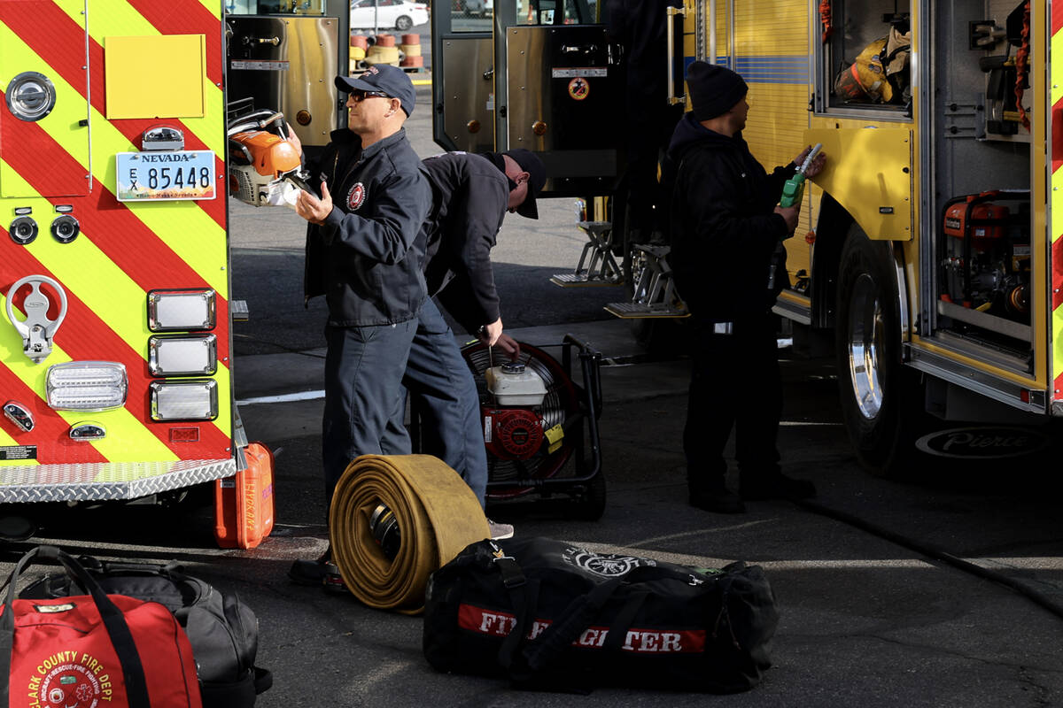 Firefighters from Clark County Fire Department, Las Vegas Fire and Rescue and Henderson Fire De ...