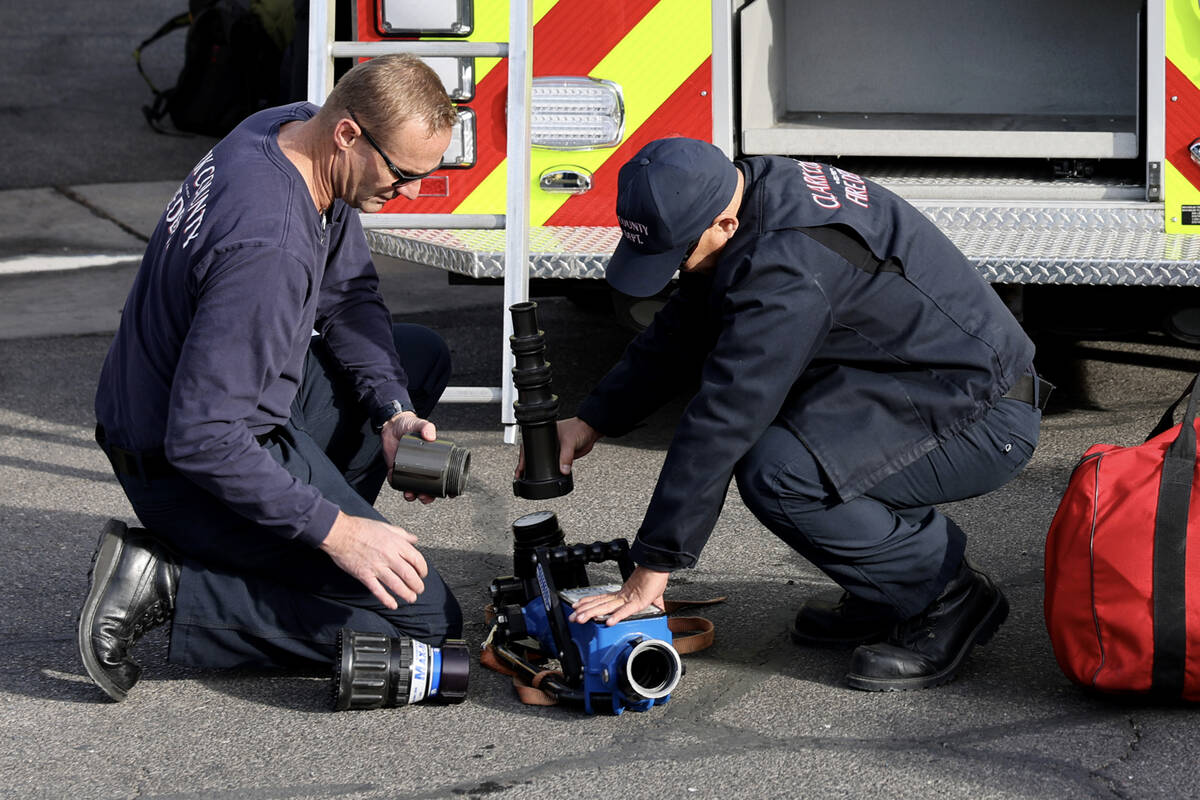 Firefighters from Clark County Fire Department, Las Vegas Fire and Rescue and Henderson Fire De ...