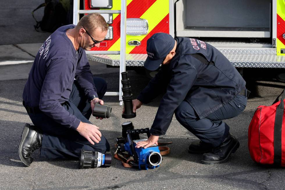 Firefighters from Clark County Fire Department, Las Vegas Fire and Rescue and Henderson Fire De ...