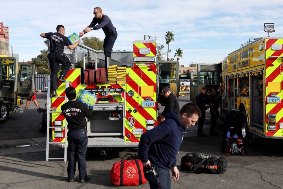 Firefighters from Clark County Fire Department, Las Vegas Fire and Rescue and Henderson Fire De ...