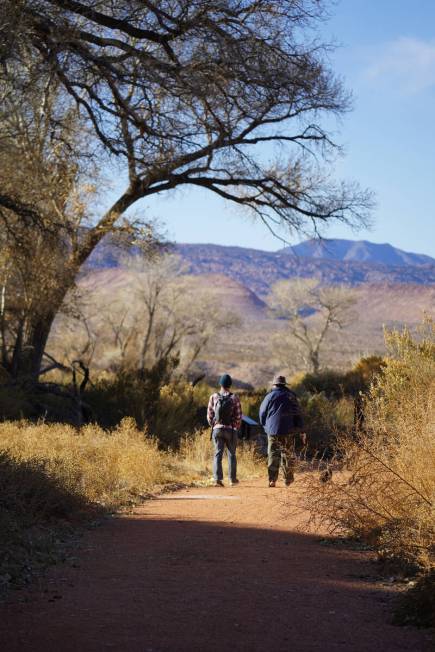 Walkers take in the scenery along the easy 1.5-mile Black Canyon Trail at Pahranagat National W ...