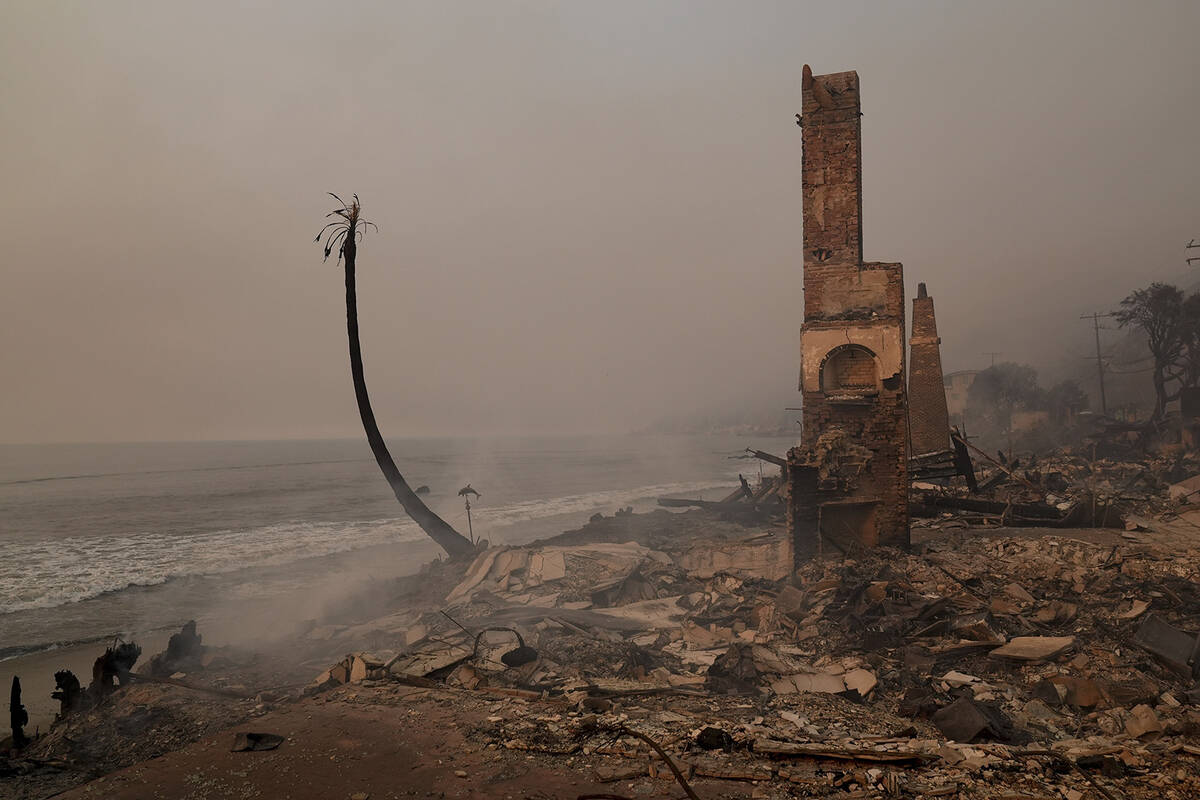 A beachfront property is damaged by the Palisades Fire Thursday, Jan. 9, 2025 in Malibu, Calif. ...