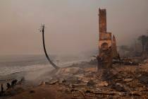 A beachfront property is damaged by the Palisades Fire Thursday, Jan. 9, 2025 in Malibu, Calif. ...