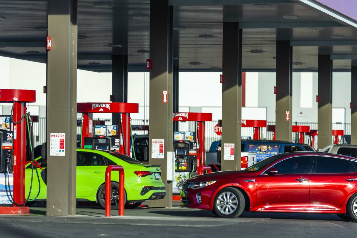 Customers fuel up at the Maverick gas station on East Tropical Parkway on Friday, Feb. 10, 2023 ...