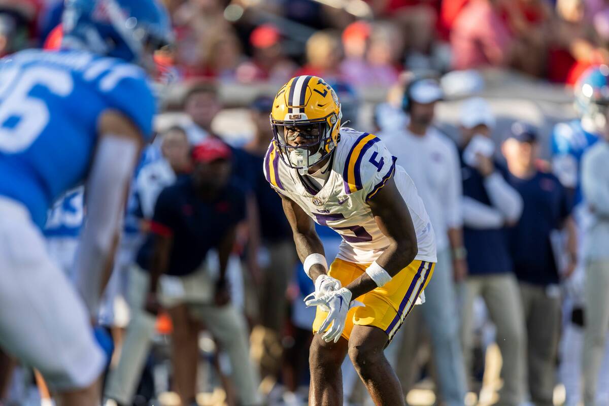 LSU cornerback Laterrance Welch (5) sets up for a play against Mississippi during the first hal ...