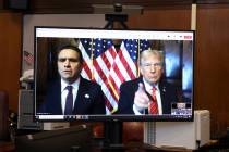 U.S. President-elect Donald Trump appears remotely for a sentencing hearing in front of New Yor ...