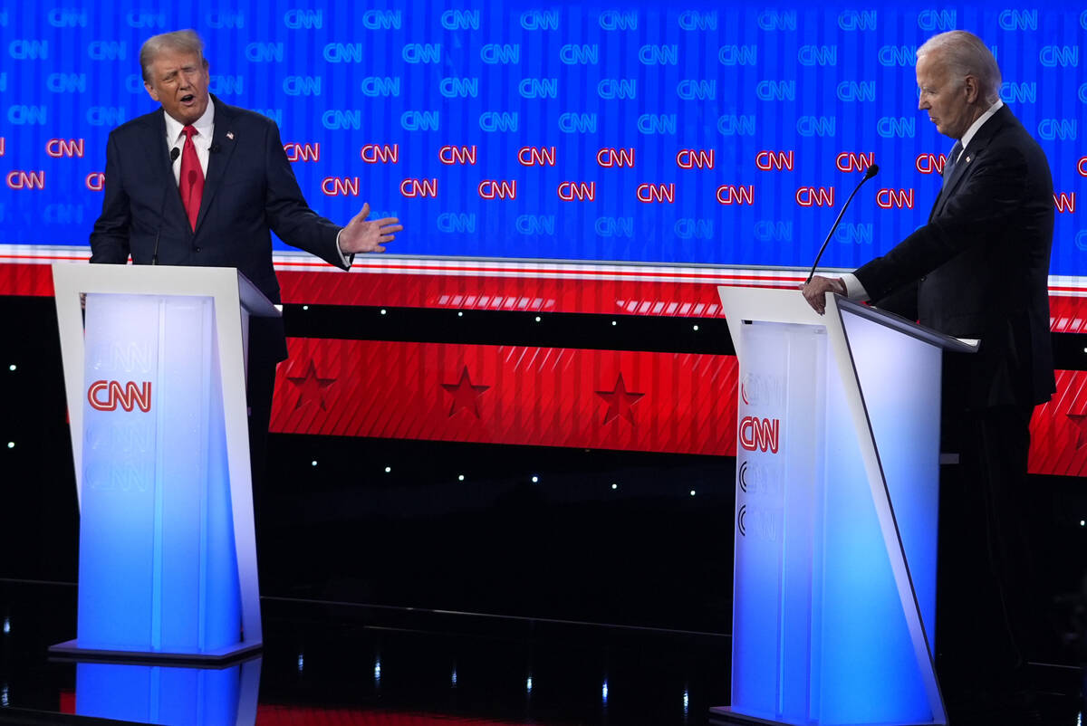 President Joe Biden, right, and Donald Trump, left, participate in a presidential debate hosted ...