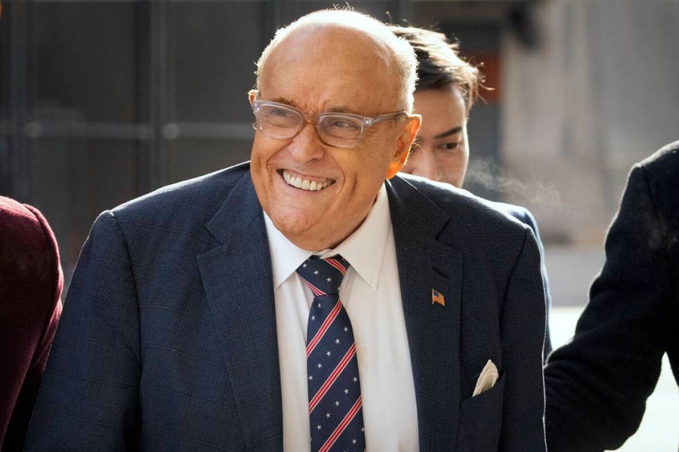 Rudy Giuliani arrives at federal court in Washington, Friday, Jan. 10, 2025. (AP Photo/Mark Sch ...