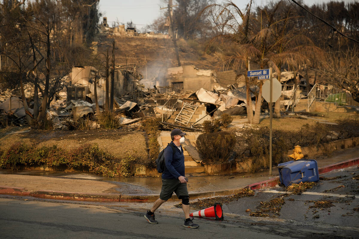 A property is destroyed by the Palisades Fire along Sunset Boulevard in the Pacific Palisades n ...