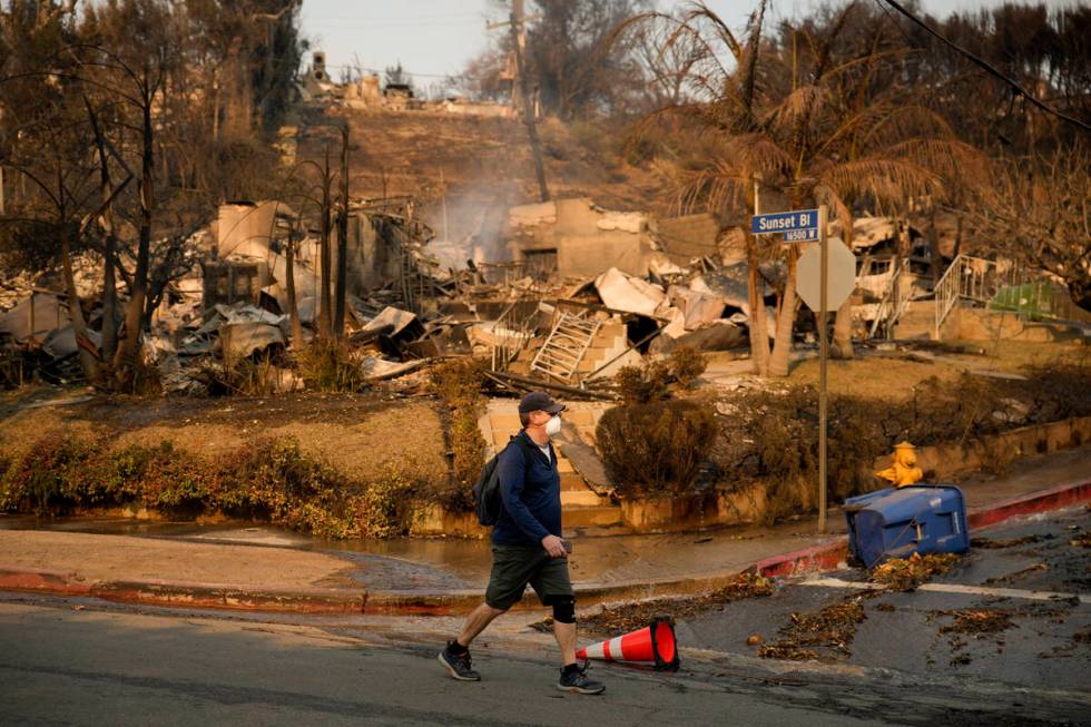 A property is destroyed by the Palisades Fire along Sunset Boulevard in the Pacific Palisades n ...