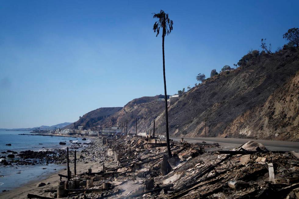 Beach front properties are damaged by the Palisades Fire Friday, Jan. 10, 2025 in Malibu, Calif ...