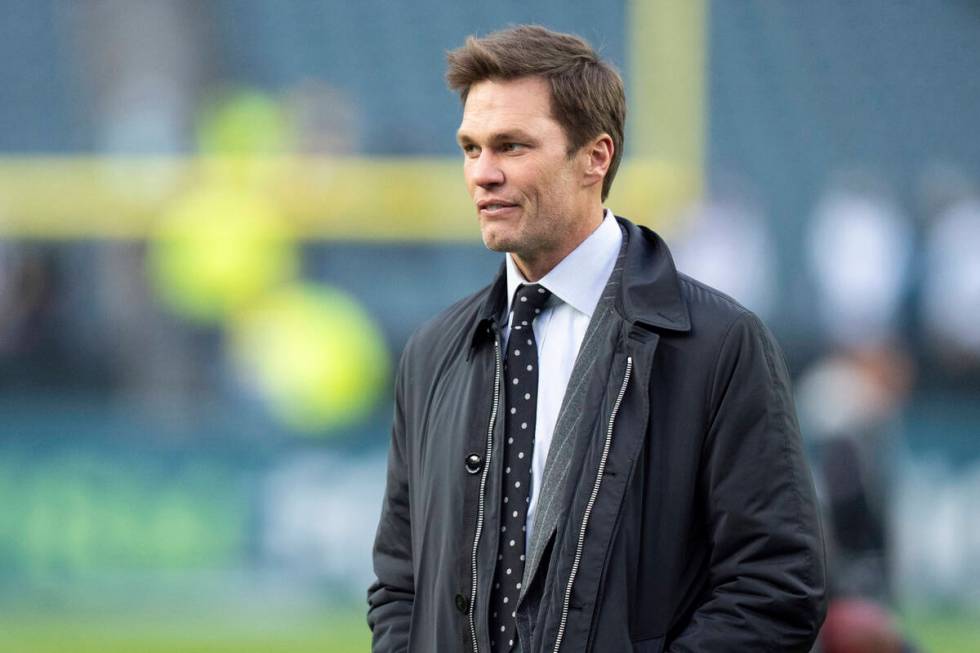 Former NFL player and Fox NFL host Tom Brady looks on prior to the NFL football game between th ...