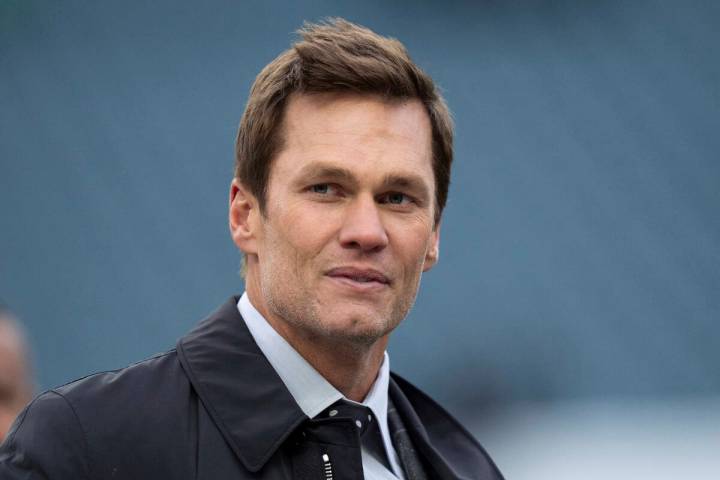 Former NFL player and Fox NFL host Tom Brady looks on prior to the NFL football game between th ...