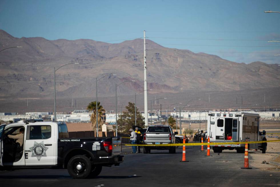 Las Vegas police investigate the scene of a homicide at the 2600 block of North Hollywood Boule ...