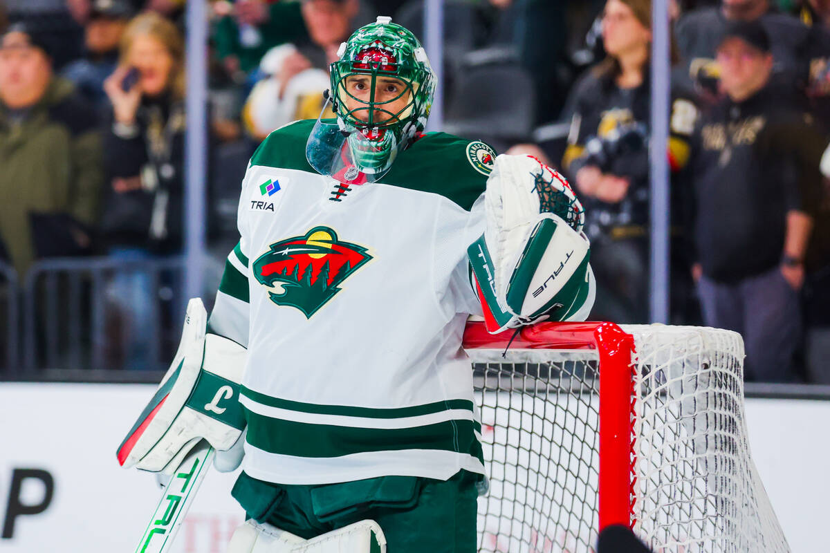 Minnesota Wild goaltender Marc-Andre Fleury (29) practices with his team during on-ice warm ups ...