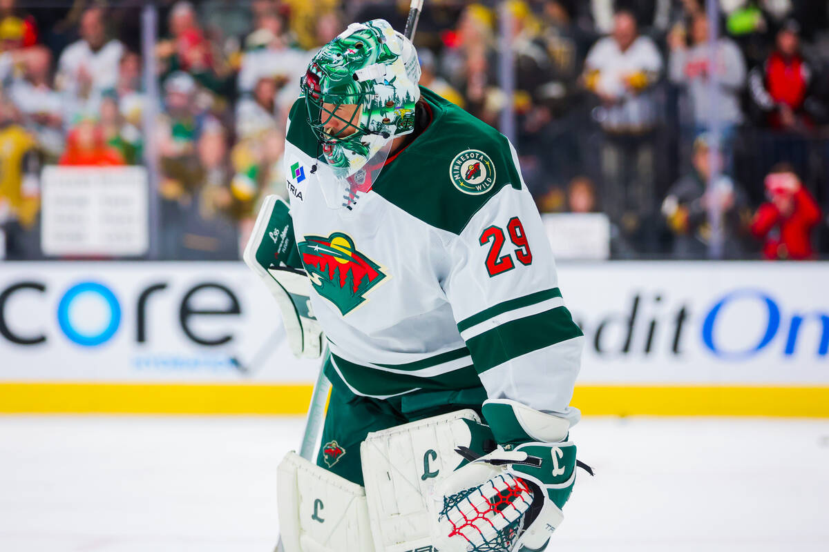 Minnesota Wild goaltender Marc-Andre Fleury (29) practices with his team during on-ice warm ups ...