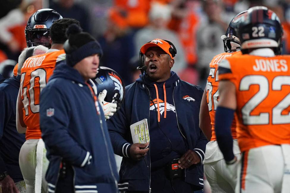 Denver Broncos defensive coordinator Vance Joseph () in the second half of an NFL football game ...