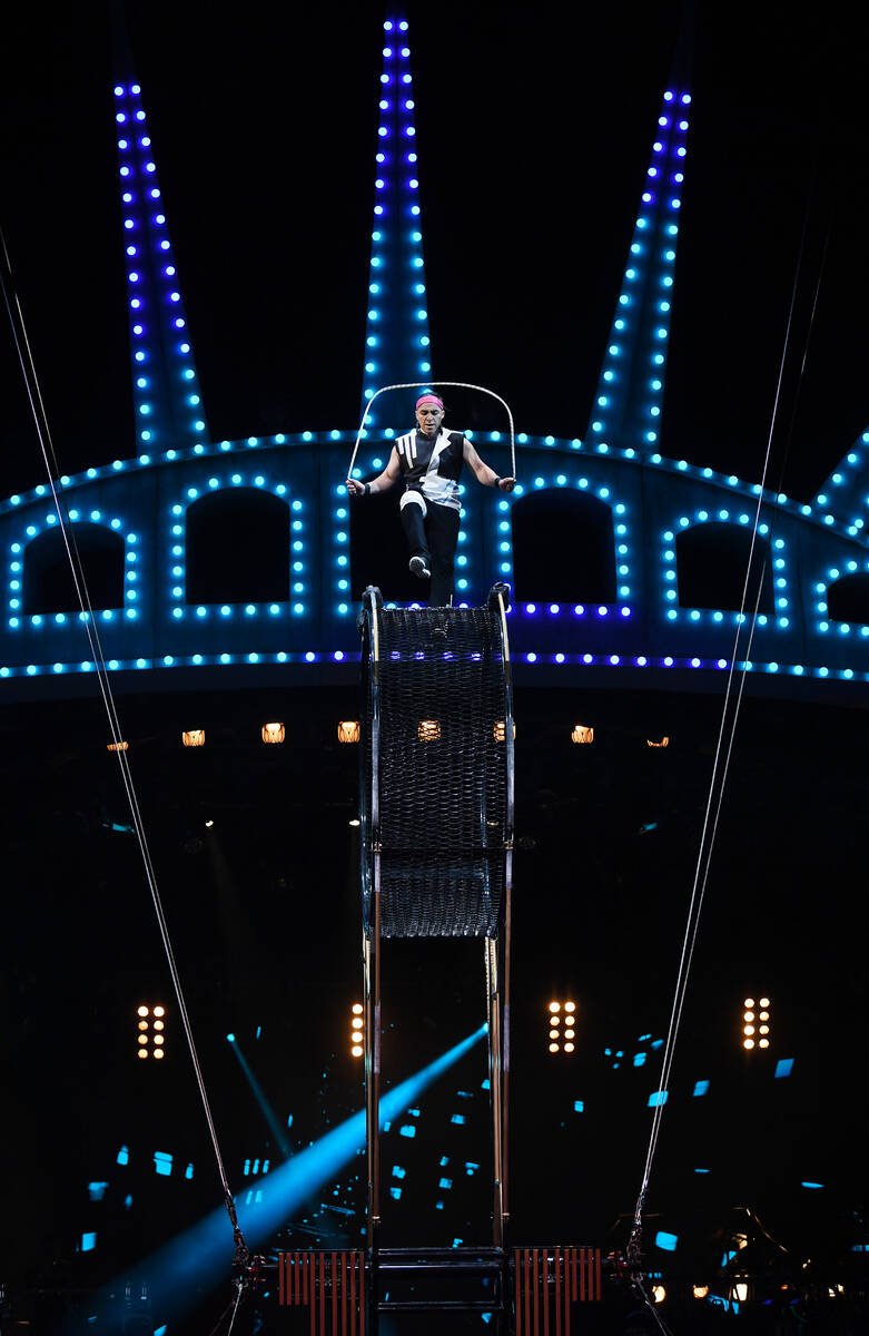 Cast members of Mad Apple by Cirque du Soleil perform during the premiere New York-New York Hot ...