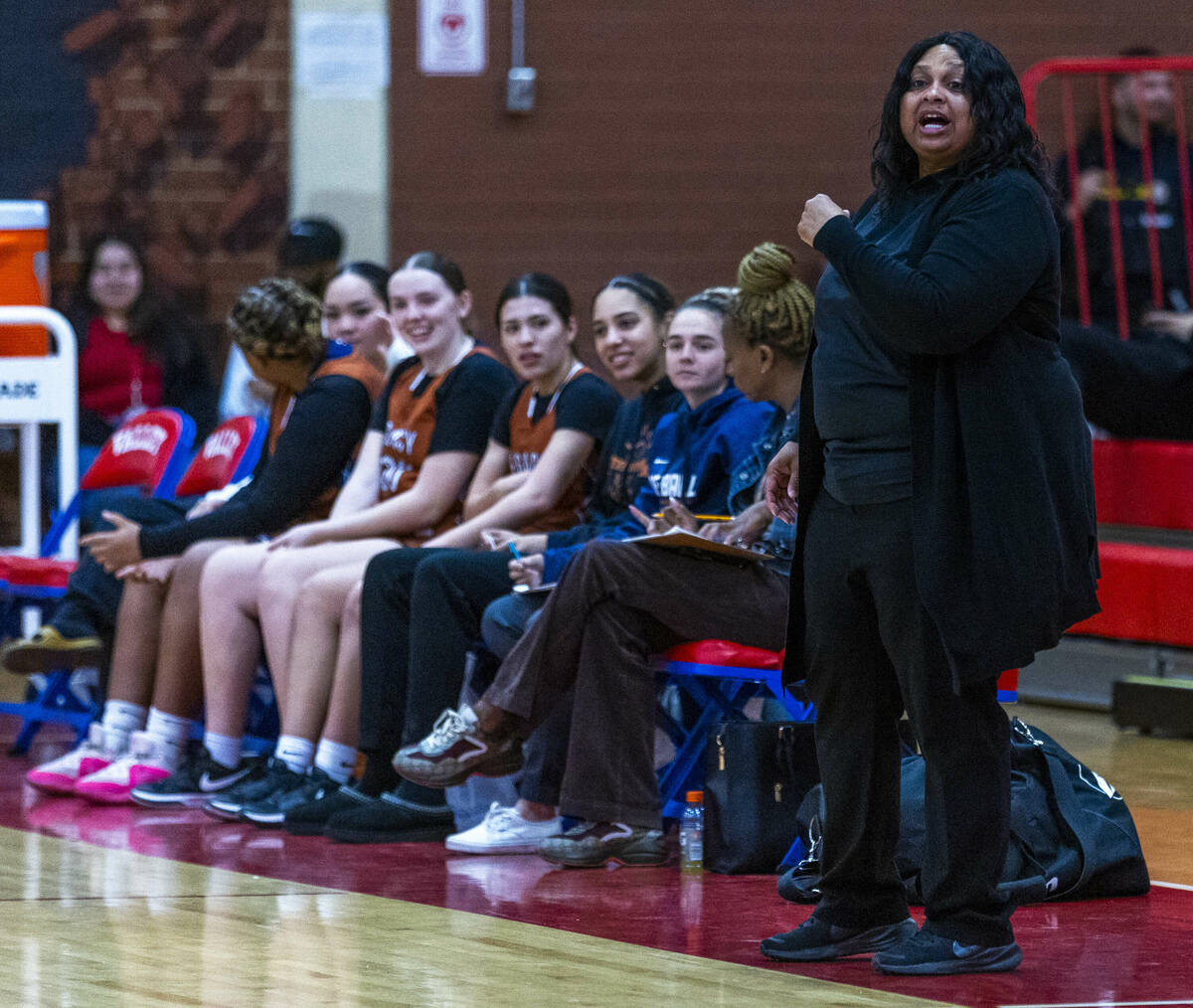 Legacy head coach Tiffany Richardson makes a play call against Valley during the first half of ...