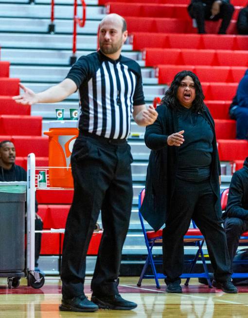 Legacy head coach Tiffany Richardson argues a foul call against her player in favor of Valley d ...